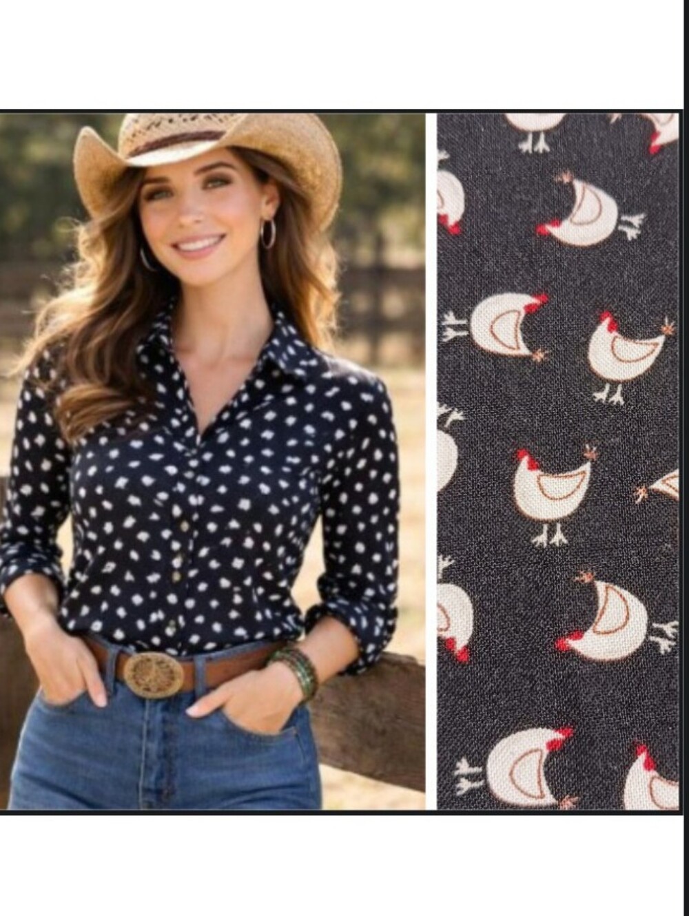 Cloth & Portrait Chicken Confetti Button Front Blouse